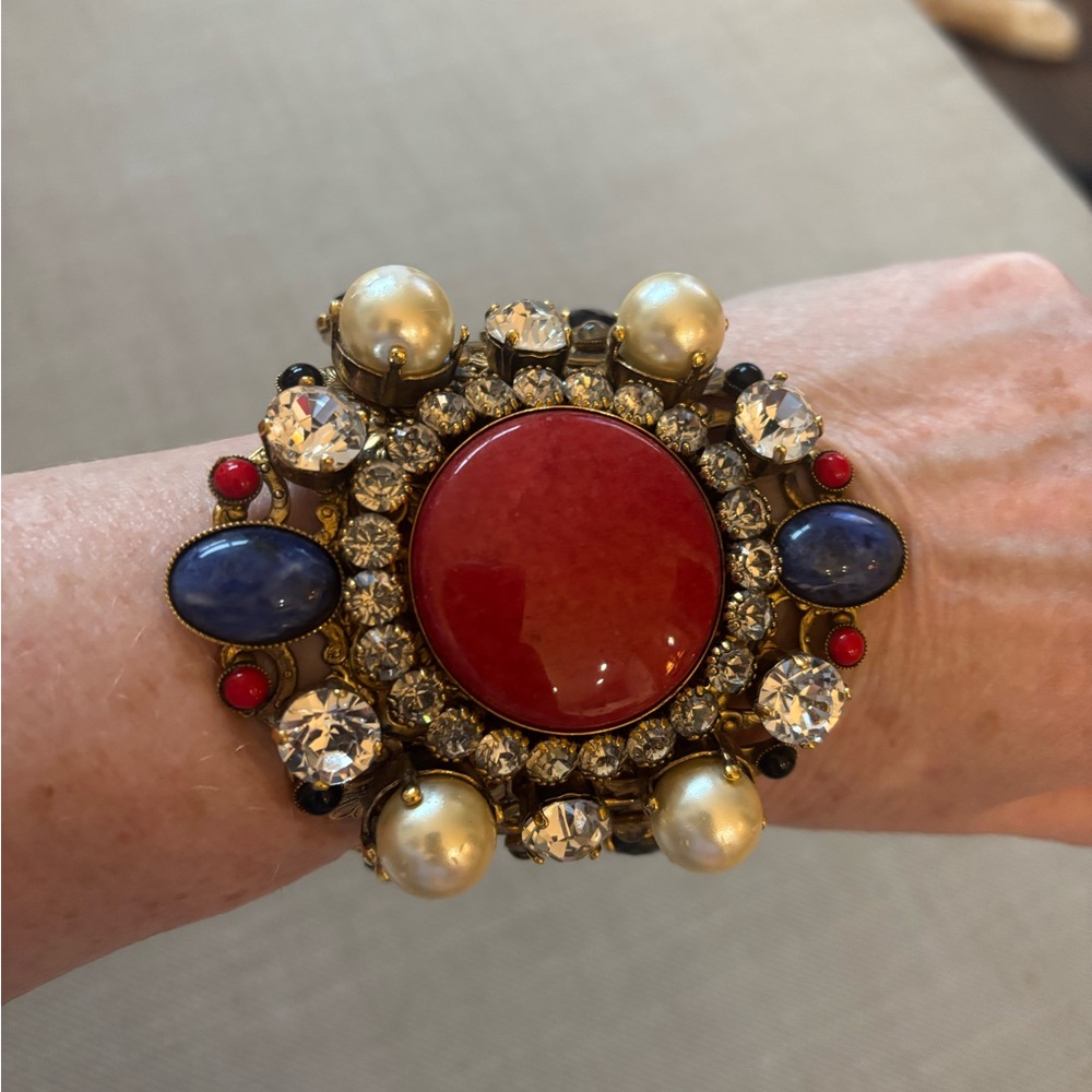Janis Savitt Elegant Red and Gold Statement Bracelet